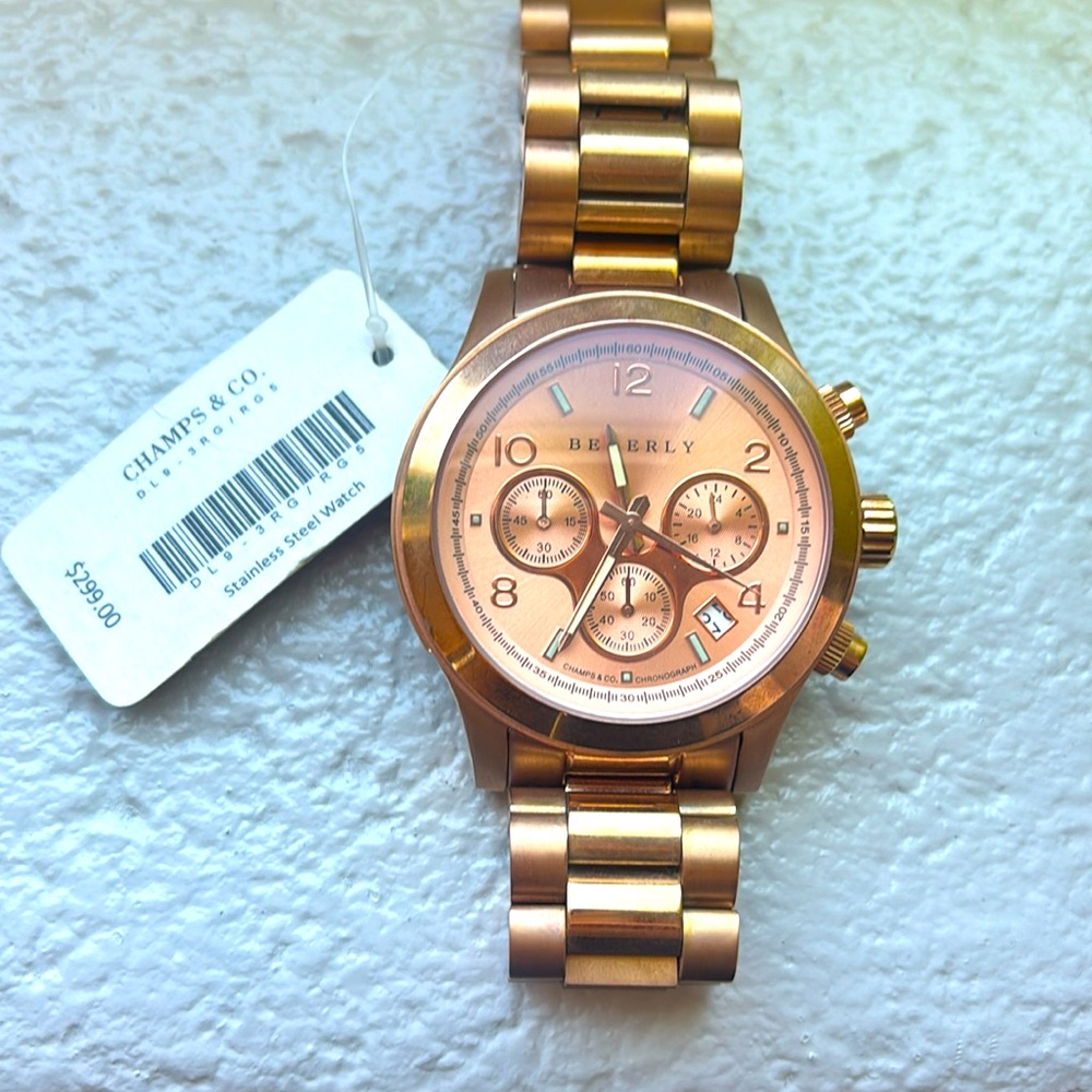 Never worn before Beverly & Co rose gold watch. Tag is still on.
